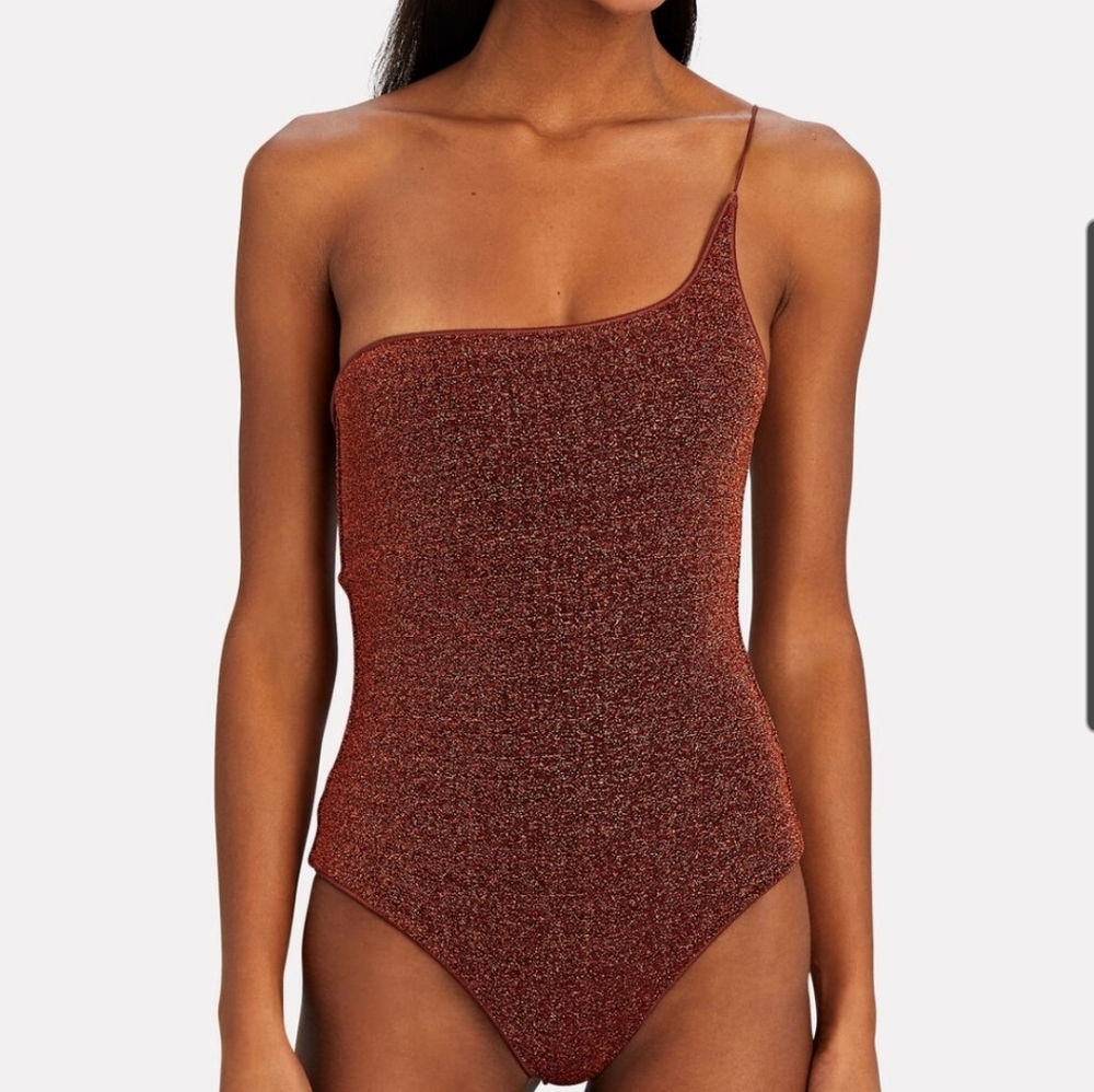 Oseree brown lumiere one shoulder swimwear